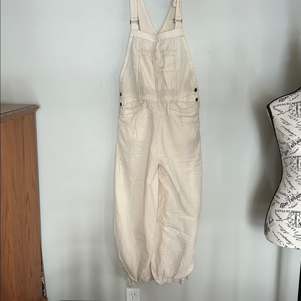 Free People Cream Wide-Leg Overalls - Picture 9 of 11